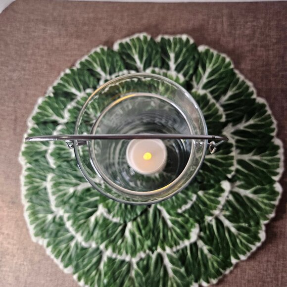 Clear Crystal Heart Etched Hurricane Lantern With Silver Metal Swivel Handle - Picture 2 of 12